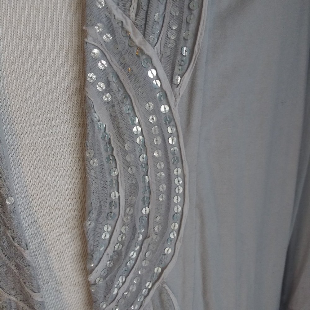 Amber Sun Gray Sequin Lace Shawl Collar Jersey Bohemian Kimono Size L